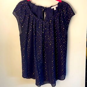 Navy blue and gold dot blouse